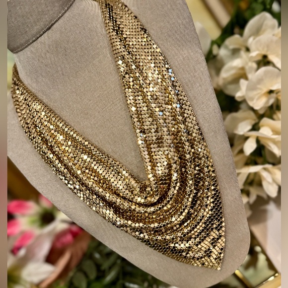 Amazing Vintage Whiting & Davis Co. Gold Mesh Scarf Collar Necklace/ Statement - Picture 13 of 14